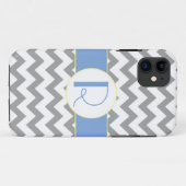 Coques Case-Mate iPhone Monogramme rayé gris et bleu-clair de Chevron (Dos (Horizontal))