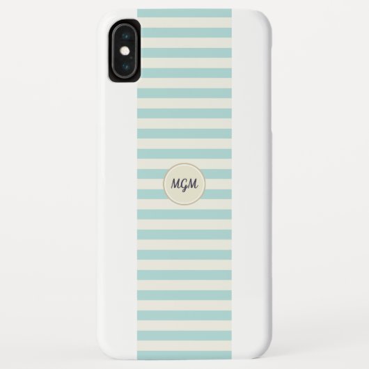 Coques Case-Mate iPhone Monogramme rayé moderne turquoise bleu et crème (Dos)