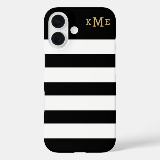 Coques Case-Mate iPhone Monogramme rayé noir et blanc Classique (Verso)