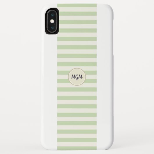 Coques Case-Mate iPhone Monogramme rayé vert clair et crème moderne (Dos)
