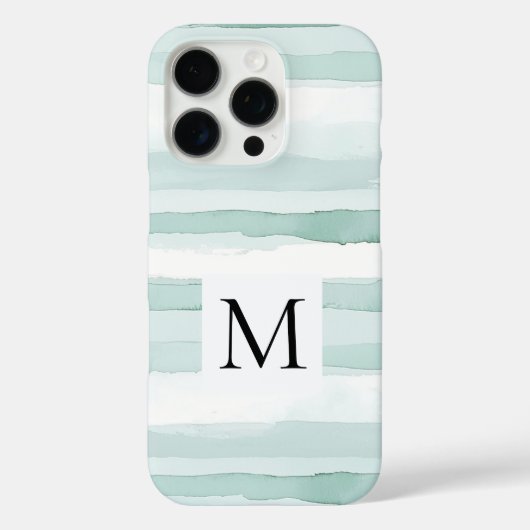 Coques Case-Mate iPhone Monogramme rayures blanc bleu aqua menthe (Verso)