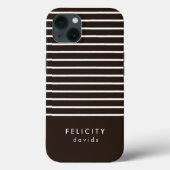 Coques Case-Mate iPhone Monogramme rayures horizontales brun & blanc (Verso)