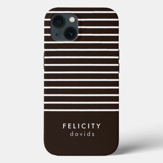 Coques Case-Mate iPhone Monogramme rayures horizontales brun & blanc (Verso)