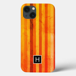 iPhone 13 Case Monogramme rayures orange rouge altéré chaud