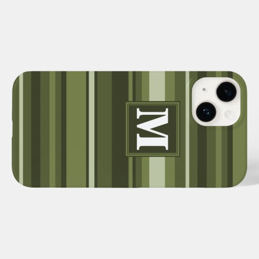 Coques Case-Mate iPhone Monogramme rayures vert olive (Verso (horizontal))