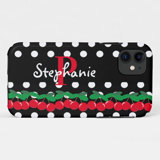 Coques Case-Mate iPhone Monogramme Red Cherries White Pois Retro (Dos (Horizontal))