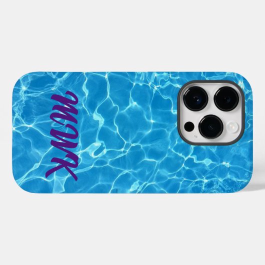 Coques Case-Mate iPhone Monogramme Réflexion d'eau bleue (Verso (horizontal))