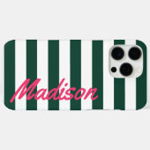 Coques Case-Mate iPhone Monogramme rétro à bandes de cabane verte (Verso (horizontal))