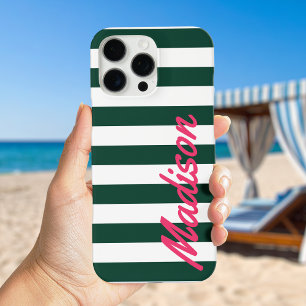 Coques iPhone 16 Pro Max Monogramme rétro à bandes de cabane verte
