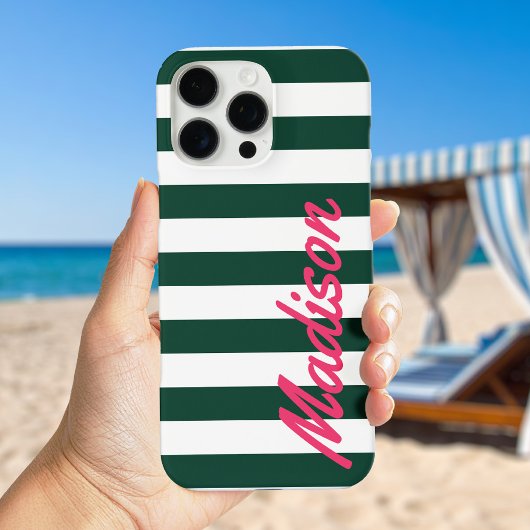 Coques Case-Mate iPhone Monogramme rétro à bandes de cabane verte