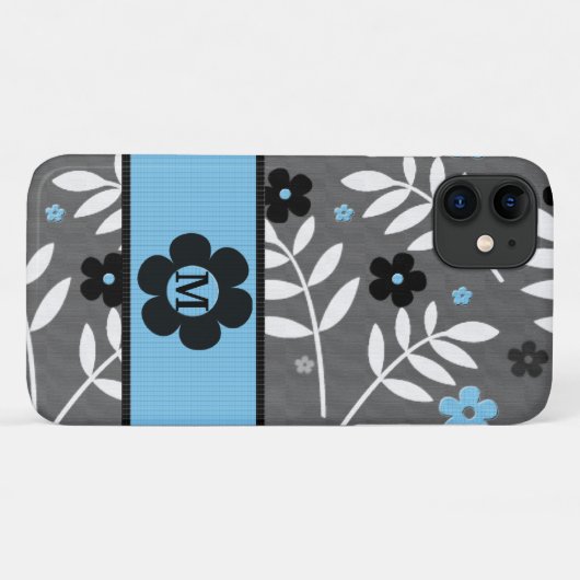 Coques Case-Mate iPhone Monogramme Retro Blue Floral Thème (Dos (Horizontal))