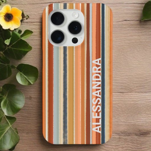 Coques Case-Mate iPhone Monogramme rétro coucher de soleil rayures lignes