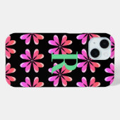 Coques Case-Mate iPhone Monogramme rétro floral noir rose (Verso (horizontal))