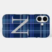 Coques Case-Mate iPhone Monogramme rétro mote Tartan Plaid bleu marine (Verso (horizontal))