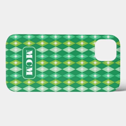 Coques Case-Mate iPhone Monogramme Rétro Noël mi-siècle Vert (Verso (horizontal))