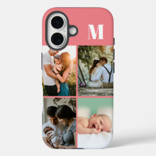 Coques iPhone 16 Monogramme rose 4 Collage photo