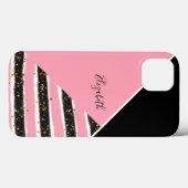 Coques Case-Mate iPhone Monogramme Rose Blanc Noir Paillettes Or Tendance (Verso (horizontal))