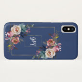 Coques Case-Mate iPhone Monogramme Rose bleu foncé or (Dos (Horizontal))