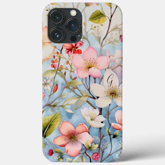 Coques Case-Mate iPhone Monogramme Rose Bleu Vert Blanc Floral Vert (Verso)