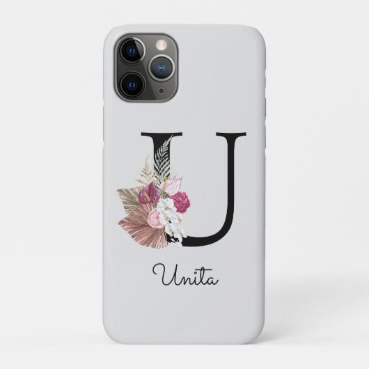 Coques Case-Mate iPhone Monogramme Rose Boho Féminin Floral Initial U (Dos)