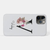 Coques Case-Mate iPhone Monogramme Rose Boho Féminin Floral Initiale V (Dos (Horizontal))