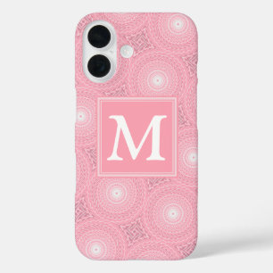 Coques iPhone 16 Monogramme rose cercles motif