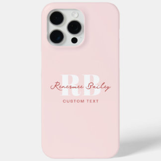 Coque iPhone 15 Pro Max Monogramme rose clair simple et blanc
