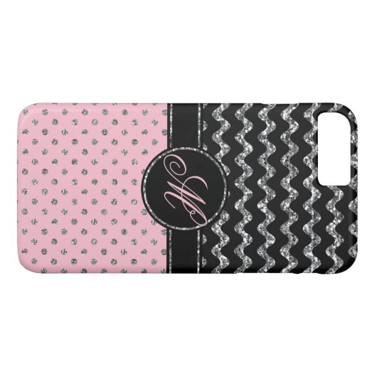 Coques Case-Mate iPhone Monogramme rose de Chevron de parties (Dos (Horizontal))