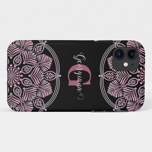 Coques Case-Mate iPhone Monogramme Rose Dusky Fronds Floral Dot Mandala (Dos (Horizontal))