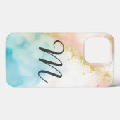 Coques Case-Mate iPhone Monogramme rose et bleu marbré avec Parties scinti (Verso (horizontal))