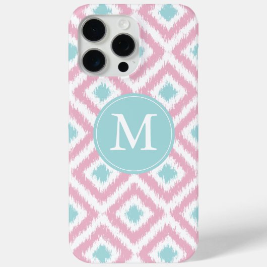 Coques Case-Mate iPhone Monogramme rose et diamants de la menthe Motif Ika (Verso)