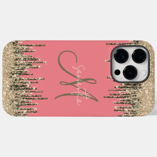 Coques Case-Mate iPhone Monogramme rose et doré (Verso (horizontal))