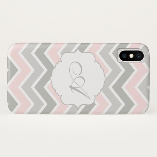 Coques Case-Mate iPhone Monogramme rose et gris de Chevron de zigzag (Dos (Horizontal))