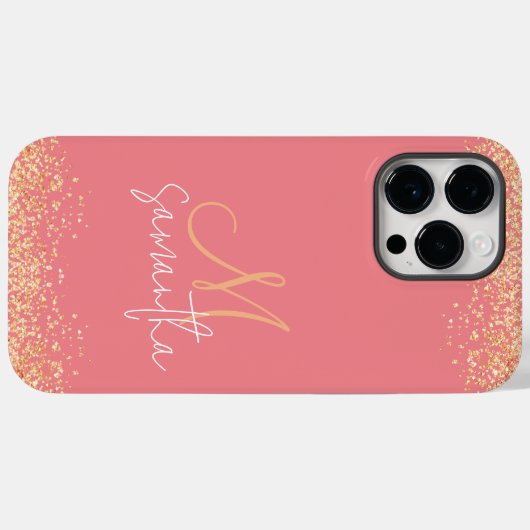 Coques Case-Mate iPhone Monogramme rose et or (Verso (horizontal))