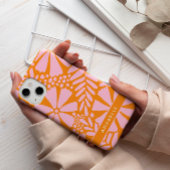 Coques Case-Mate iPhone Monogramme rose et orange des fleurs tropicales