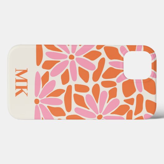 Coques Case-Mate iPhone Monogramme rose et orange rétro (Verso (horizontal))