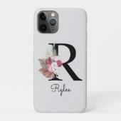 Coques Case-Mate iPhone Monogramme Rose Fleur Initiale R (Dos)
