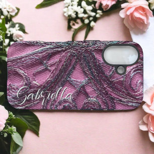 Coque Pour iPhone 15 Monogramme rose floral abstrait élégant