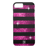 Coques Case-Mate iPhone Monogramme rose-foncé des rayures | de parties (Dos)