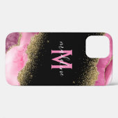 Coques Case-Mate iPhone Monogramme rose Géode Agate Gold Parties scintilla (Verso (horizontal))