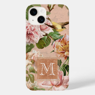 Coque Pour iPhone 14 Monogramme Rose Gold Girly Floral Vintage Pink
