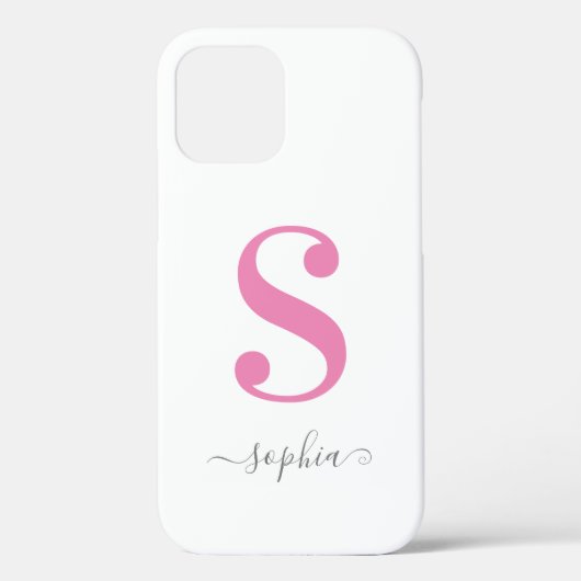 Coques Case-Mate iPhone Monogramme rose minimal avec nom de script gris bl (Verso)
