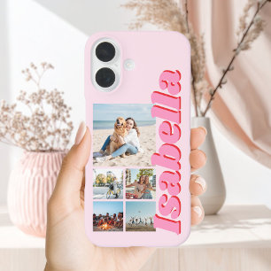 Coques iPhone 16 Monogramme rose moderne 5 - Collage photo