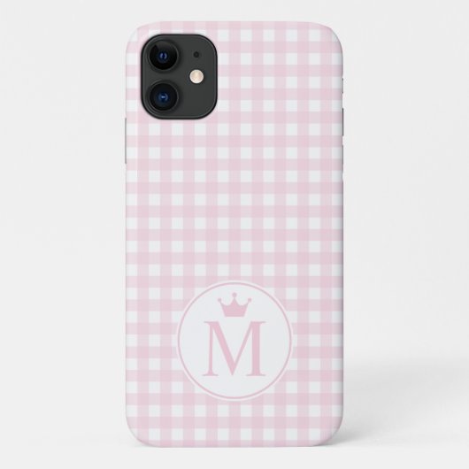 Coques Case-Mate iPhone Monogramme rose moyen En vichy Motif avec couronne (Dos)