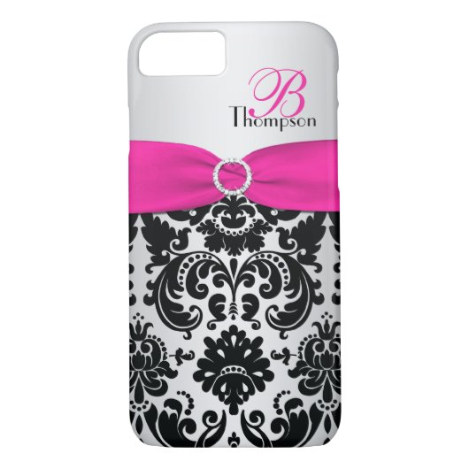 Coques Case-Mate iPhone Monogramme rose, noir, argent Damask iPhone 7 Coqu (Dos)