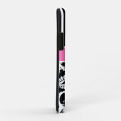 Coques Case-Mate iPhone Monogramme rose, noir, blanc rayé Damas (Dos/Droite)