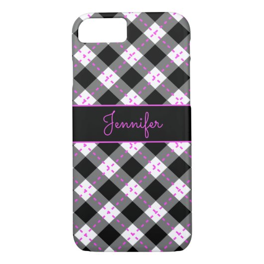 Coques Case-Mate iPhone Monogramme rose noir sur Jacquard blanc (Dos)