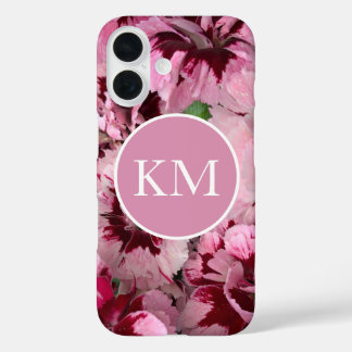 Coques iPhone 16 Monogramme rose oeillet Janvier Fleur d'anniversai
