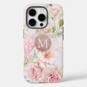 Coques Case-Mate iPhone Monogramme Rose or bleu rose Aquarelle Florale (Verso)
