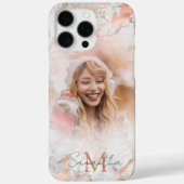 Coques Case-Mate iPhone Monogramme Rose or marbre & photo (Verso)